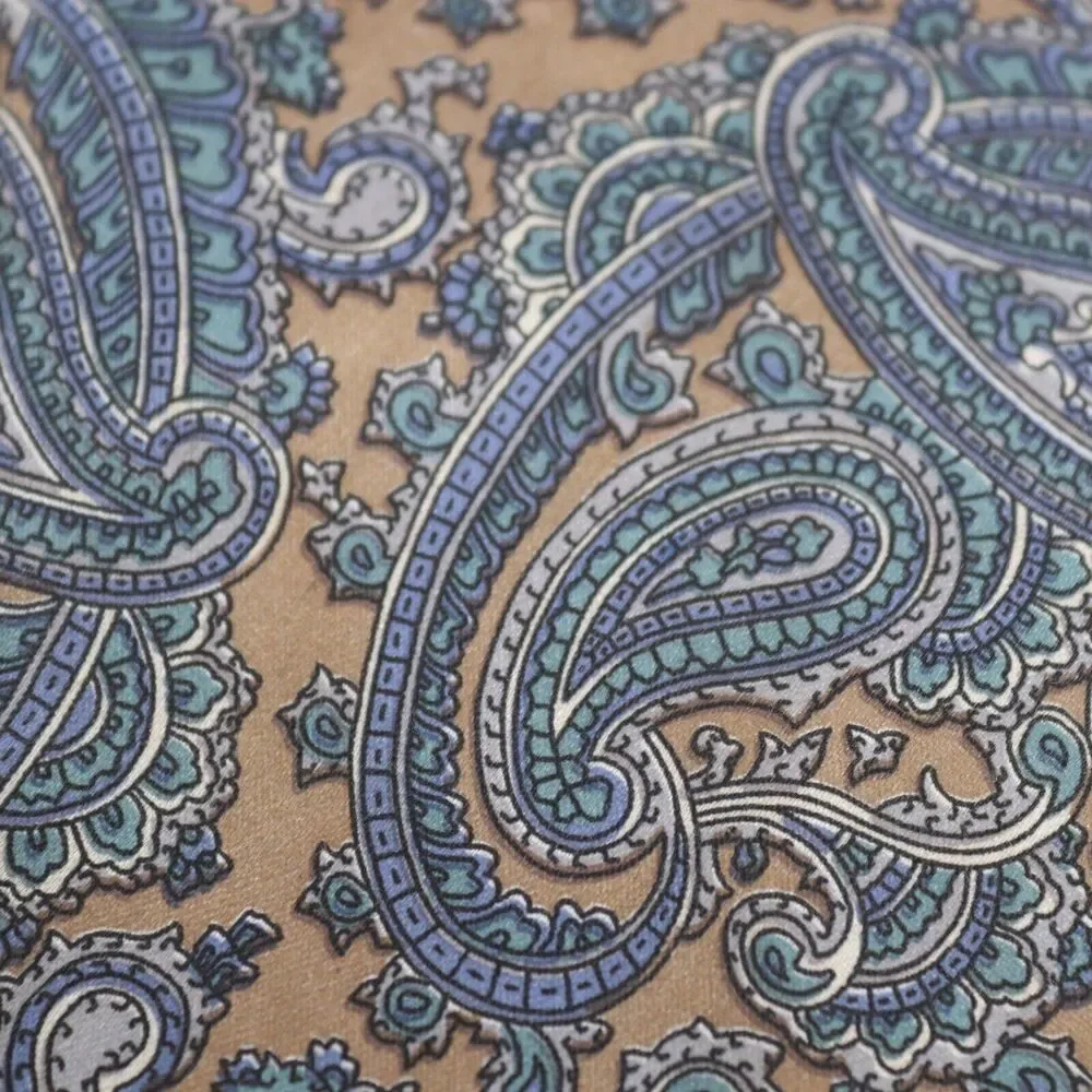 Egon Von Furstenburg Neck Tie Men Blue Gold Paisley Silk Blend Burgundy Lined